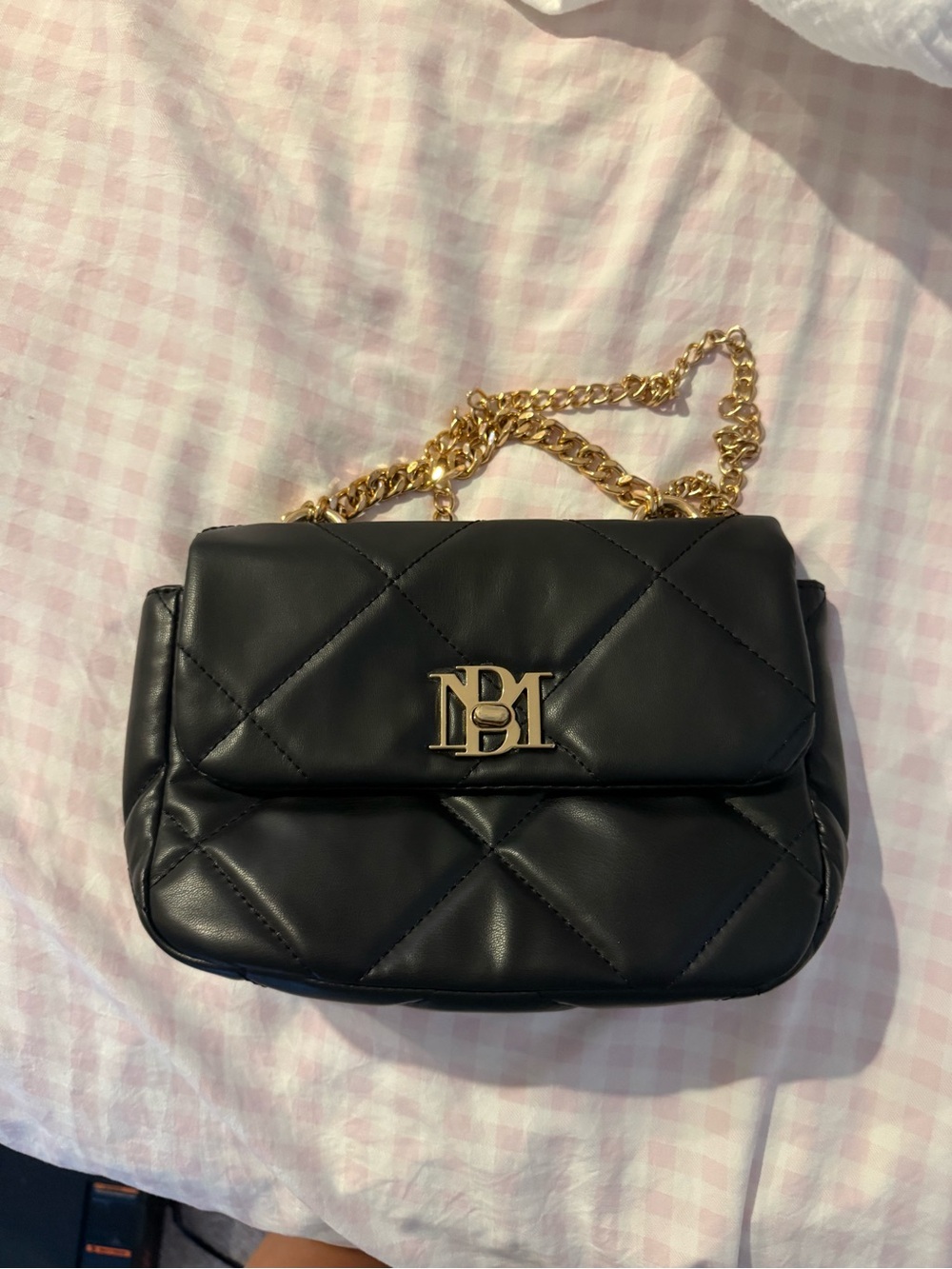 Black Quilted Crossbody Bag with Gold Chain - Badgley Mischka